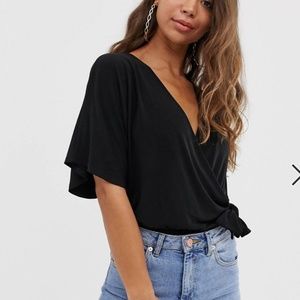 ASOS DESIGN wrap body with angel sleeve and tie side
